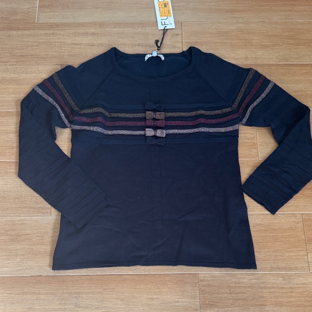 Black Long Sleeve Top with Striped Detail